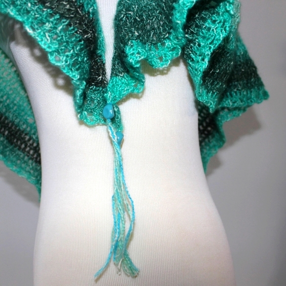 Dragonfly Crochet Shawl Wrap Teal Aqua Soft HANDCRAFTED - Picture 3 of 13